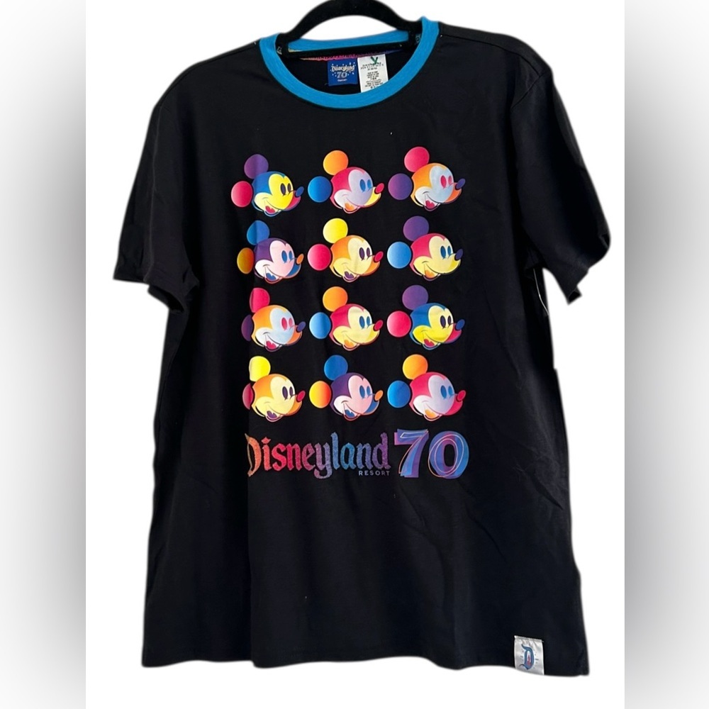 Disneyland 70th Anniversary T-Shirt Mickey Mouse Multi-Face Ringer Tee Unisex M